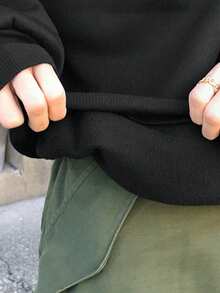 FRIFUL 女士撞色滚边五角星图案圆领长袖上衣 - 黑色 - 查看 7