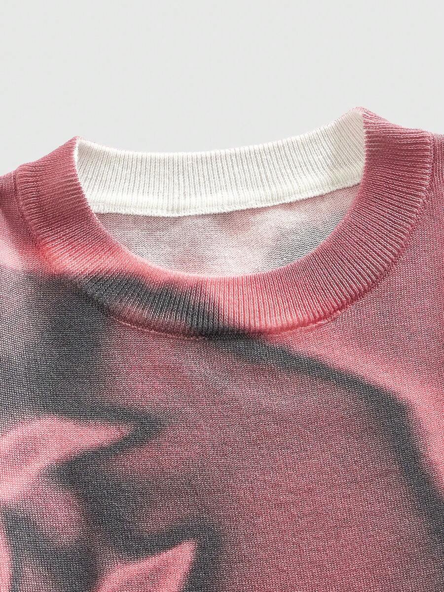 ROMWE MEN Street Life Men's Crew Neck Bright Color Figure Shadow Knit Sweater, Long Sleeve Top - Pink - View 1