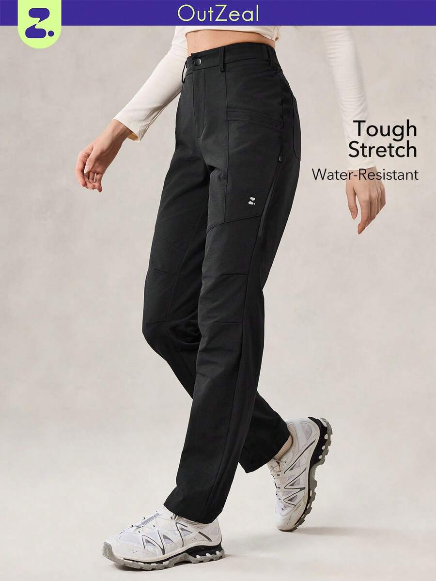 OutZeal 女士无氟防水弹力口袋户外裤，适合徒步露营，秋冬季 - 黑色 - 查看 1