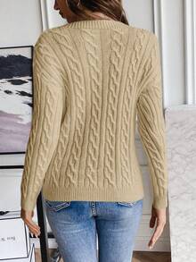 SHEIN LUNE Áo len chui đầu dài tay màu trơn thường ngày cho nữ, Thu/Đông - Màu be - Xem 2