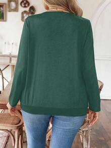 EMERY ROSE 大码亮片拼接裹身T恤图案女式上衣 - 綠色 - 查看 2