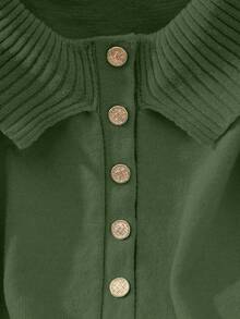 Franclia Button Decor Off Shoulder Solid Color Elegant Long Sleeve Sweater - Army Green - View 8