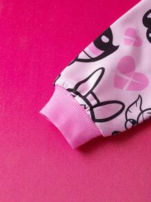 THE POWERPUFF GIRLS X SHEIN Young Girl Cute Cartoon Pattern Round Neck Drop Shoulder Long Sleeve Casual Knit Pullover Sweatshirt, Pink Cartoon Print Sweatshirt - Multicolor - View 5