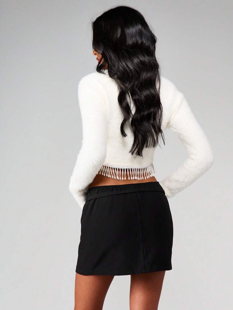 MISSGUIDED Mini-jupe-short à détail de boucle, taille haute, jupe courte d'été moulante pour festival, soirée, sortie en boîte