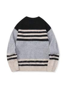 Manfinity Homme Men's Contrast Stripe Pattern Crew Neck Long Sleeve Pullover Sweater, For Winter - Grey - View 3