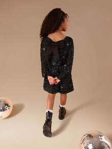 Đầm ngắn tay dài đính sequin SUMWON với chi tiết nơ phía sau, thích hợp cho các dịp đặc biệt, tiệc tùng, lễ hội, đi chơi hoặc du lịch. - màu đen - Xem 2