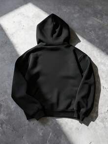 Manfinity EMRG 男士刺绣双头拉链连帽卫衣，冬季男士圣诞节礼物，舒适秋冬款式，长袖上衣 - 黑色 - 查看 2