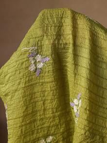 Anewsta 纯色纹理花卉刺绣落肩女式衬衫，适合秋季、冬季、新年、派对、婚礼、优雅、时尚、别致、潮流、圣诞节、节日等场合。 - 綠色 - 查看 8