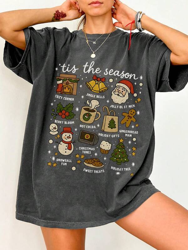 Camiseta vintage de Navidad, Camiseta con árbol de Navidad, Camiseta de vacaciones, Camiseta de vacaciones de Navidad para mujer, Camiseta de temporada navideña, Camiseta de Papá Noel, Camiseta de hombre de jengibre, Camiseta de regalo de Navidad
