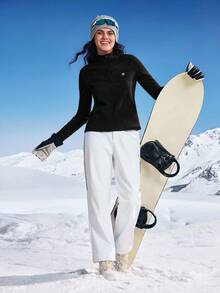 In My Nature 女士秋冬季插肩袖拉链半开襟户外抓绒外套 - 黑色 - 查看 4