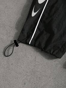 Sport MetroGents Men's Contrast Trim Graphic Print Drawstring Waist Sports Pants - Black - View 5