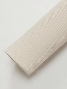 SHEIN LUNE Multicolor Casual Rib Knit Long Sleeve Ruched T-Shirt For Women With Collar Neckline - Multicolor - View 3