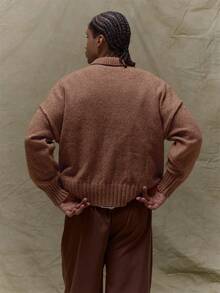 Musero Pull tricoté à col boutonné, avec taille et poignets côtelés oversize. Idéal pour l'automne, le printemps et l'été. - Tabac - Voir 2