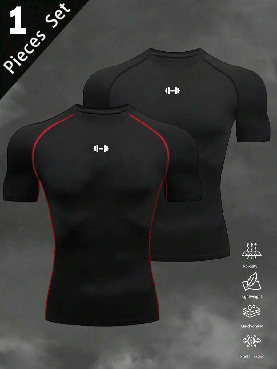 Manfinity Sport Corelite Men's Tight Fit High Elasticity Breathable Quick-Dry Short Sleeve Sports T-Shirt - Black - View 1