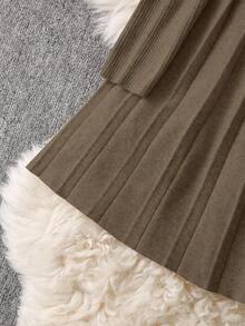 SHEIN Franclia 新款秋季优雅百搭修身腰部褶裥连衣裙 - 棕色 - 查看 3