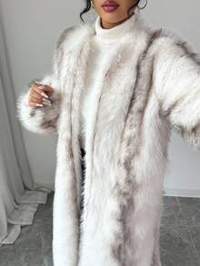 Selianne Áo khoác da giả dài thẳng không cổ lông thú thời trang thanh lịch dành cho nữ - Nhiều màu - Xem 6