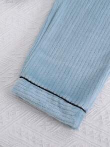 女童睡衣，莲藕粉色，新款简约时尚爱心刺绣长袖长裤两件套睡衣套装 - 淺藍色 - 查看 8