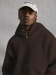 PAVTROS Men's Minimalist Fashion Half-Zip Long Sleeve Hooded Sweatshirt - Brown - View 6