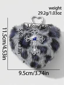 ROMWE Kawaii 1 Stück Y2K Retro Chic Punk High-End grau Kunstfell Tierdruck Nieten 3D Herz Kristall Cut Out Kreuz DIY Schlüsselanhänger Taschenbaumler, geeignet für Frauen, Alltagstragen, Urlaubsgeschenk - Grau-31 - Übersicht 13