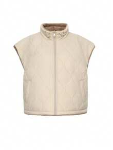 DAZY 2-en-1 Gilet matelassé épais doublé de faux thermique, style court Manteau matelassé pour femmes - Beige - Voir 5