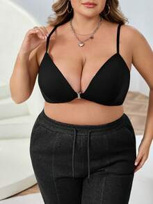 SHEIN CURVE+ 加大码女式黑色交叉后背前扣吊带背心