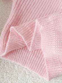 SHEIN Tween Girls Autumn/Winter Knitted Ribbed Cuff Tie Bow Loose Fit Pullover Sweater Girl Knit Sweater Pink Knitted Sweater Girl Bow Sleeve Puffy Sleeve Sweater Tween Girl Pink Sweater Pink Sweater For Girls - Baby Pink - View 6