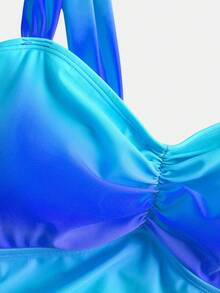 Swim Oasis 大码女式两件套渐变褶皱连体泳衣 - 藍色 - 查看 6