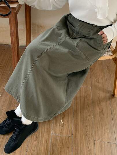 Dazy Plus 大码女式水洗复古直筒牛仔中长裙，春秋季