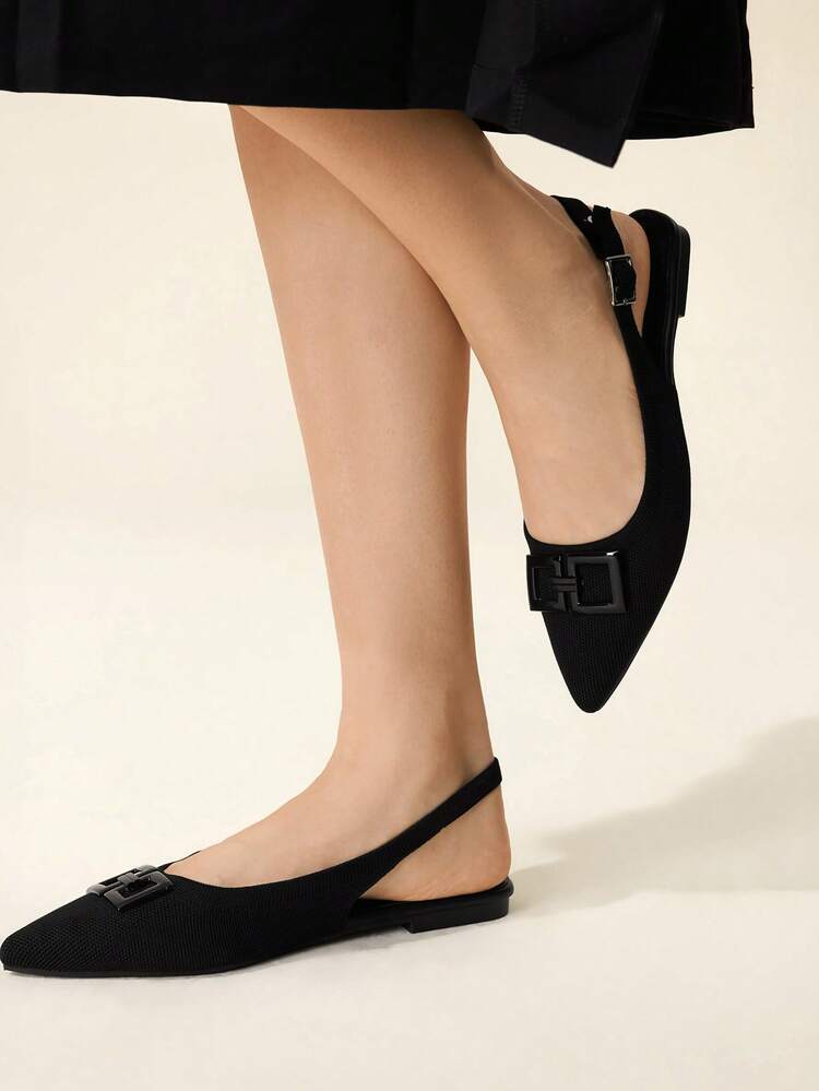 CUCCOO BASICS Women's Pointed Toe Flat Shoes, Fashionable Knit Material, Comfortable Breathable Slip-On Flats