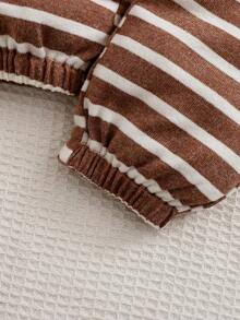 SHEIN Toddler Boys' Casual Comfortable Striped Polo Collar Loose Bear Top + Loose Striped Pants Polo Suit, Autumn/Winter - Brown - View 5