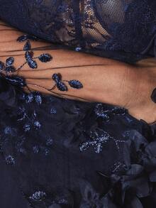 Slumberist Women's Sleepwear Set With Embroidered Floral Mesh Slip Dress And Robe - Navy Blue - View 8