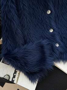 SHEIN Clasi Cardigan Kasual Warna Polos Ukuran Besar, Musim Gugur/Musim Dingin - Biru - View 4