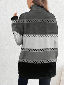 EMERY ROSE Koszulka z długim golfem dla kobiet w kolorze Merlot w kolorze Święto Dziękczynienia, w paski, w minimalistycznym, luźnym rozmiarze, jesień/zima