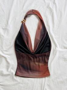 Soleia 秋冬度假风金属装饰露背扎染红色上衣 - 彩色 - 查看 2