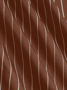 SHEIN PETITE Quần ống đứng sọc tối giản đi làm PETITE-D dành cho nữ - màu nâu - Xem 4