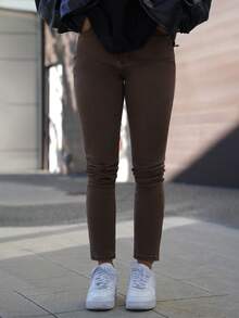 SAYEHFBABY Women's High Waist Pocket Skinny Casual Versatile Denim Jeans - Mocha Brown - View 3