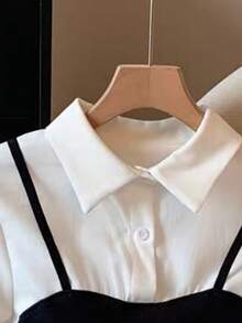 GlowEve 女士时尚灯笼袖荷叶边下摆衬衫 - 黑與白 - 查看 4