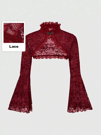 Goth Cardigan shrug in pizzo con maniche a campana versatile e taglio ampio, taglia curvy, colore bordeaux, adatto per Natale e stile gotico