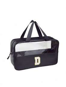 1PC Transparent Letter Toiletry Bag,Fashionable New Square Solid Color Makeup Bag With Embroidery Letters Summer Travel, Vacation Home Bathroom Decor Holiday Makeup Organizer Bathroom Accessories Back To School - Black - View 17