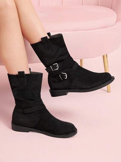 CUCCOO DOLLMOD Botas de tobillo de ante retro para mujer con hebilla, botas de tobillo de alta calidad