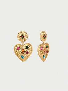 Glisma Bông tai nữ 18K dáng dài, Trang phục, Phong cách Gothic/Gothic, Phong cách cổ điển, Đính hạt, Trang sức phương Tây, Kim loại/Chất liệu, Đá quý, Mùa thu/Đông, Dành cho mẹ/phụ nữ/bé gái/người mẹ, Cao cấp, Cổ điển, Hình trái tim - Vàng - Xem 4