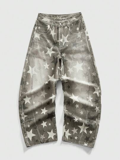 Street Life Jeans droits délavés avec imprimé étoiles pour hommes