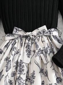 SHEIN 少女珍珠泡泡袖碎花连衣裙 - 黑色 - 查看 5