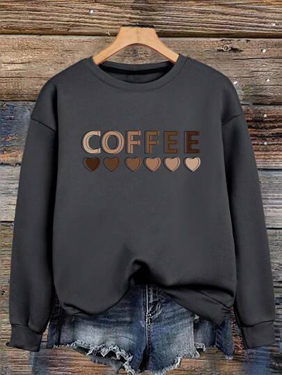 EMERY ROSE Felpa casual da donna con stampa della scritta "COFFEE"