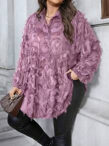 SHEIN LUNE Camicia casual ampia in chiffon semi-trasparente con frange, adatta per feste, all'aperto, Ringraziamento, Capodanno, rave invernali, Natale, compleanni delle donne, Capodanno, uscite serali, vacanze, feste - Viola - Visualizzare 4