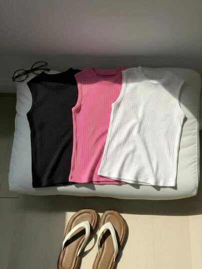 3件套女童百搭三色吊带背心，黑色、白色、粉色，夏季百搭单品