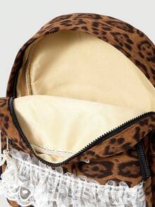 ROMWE Grunge Punk Fashionable Lace Spliced Leopard Print Suede Personalized Backpack - Brown - View 7
