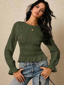 Poéselle Women's Elegant Solid Color Long Sleeve Blouse,Fall,Fall Clothes For Women,Women's Winter Clothes - Green - View 2