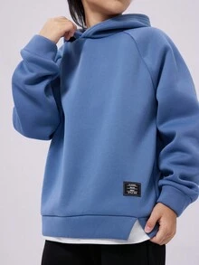 青少年男童休闲舒适拼接撞色连帽衫和运动裤套装 - 彩色 - 查看 3