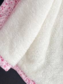 SHEIN 女童新款冬季羽绒服，拉链连帽，杏色碎花图案，保暖内衬，修身剪裁，腰部收紧，带口袋，休闲百搭，外套 - 粉色 - 查看 7